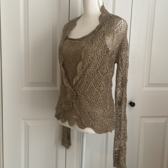 Cami SZ M Two-Piece Tan Sleeveless Top with Knit Long Sleeve Cover-Up - Picture 6 of 16